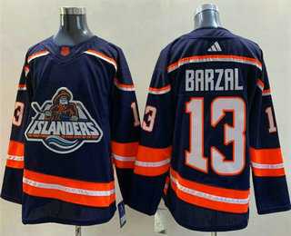 Mens New York Islanders #13 Mathew Barzal Blue 2022 Reverse Retro Stitched Jersey